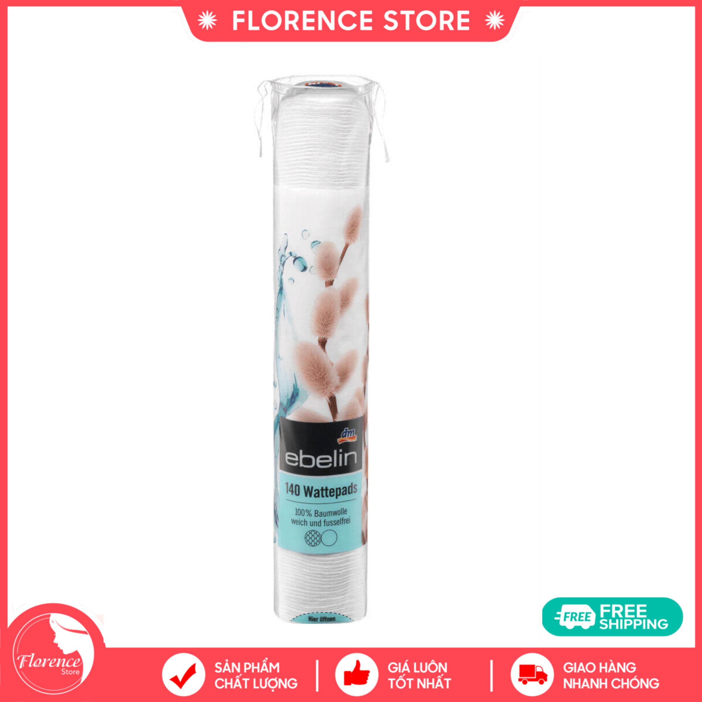 Bông Tẩy Trang Ebelin Wattepads, 140 Miếng mềm mịn Hàng Nội Địa Đức Florence Store