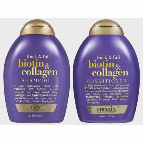 Cặp dầu gội và dầu xả chống rụng kích mọc tóc biotin collagen thick & full của o.g.x mỹ mỗi chai 385ml