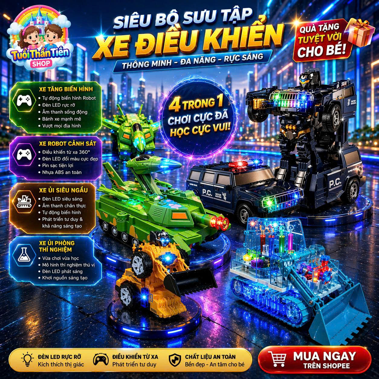 Toy Cars for Children with Led Lights and Sound – Many Models of Electric Cars, Motorcycles, Robots, Construction Vehicles