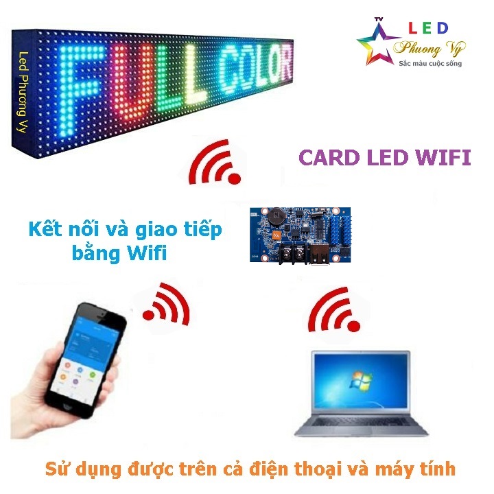 Bộ Led ma trận P10 full color trong nhà hoặc ngoài trời - Card Wifi - Đầy đủ phụ kiện