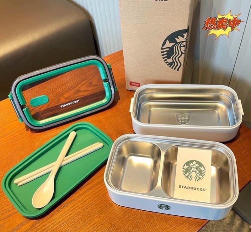 Hộp đựng cơm starbuck xịn xò 3 khay chất liệu inox 304 giữ nhiệt