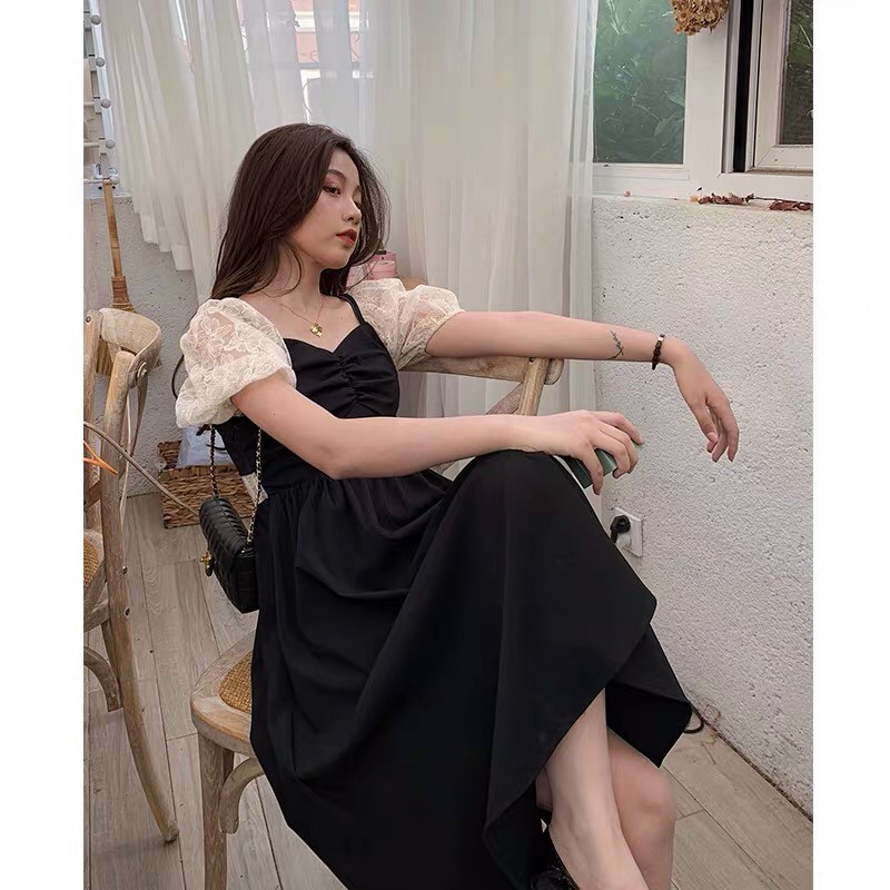 Đầm Kiểu Đi Tiệc Tay Bồng Phối Ren Dáng Xòe Tiểu Thư TTSA0725
