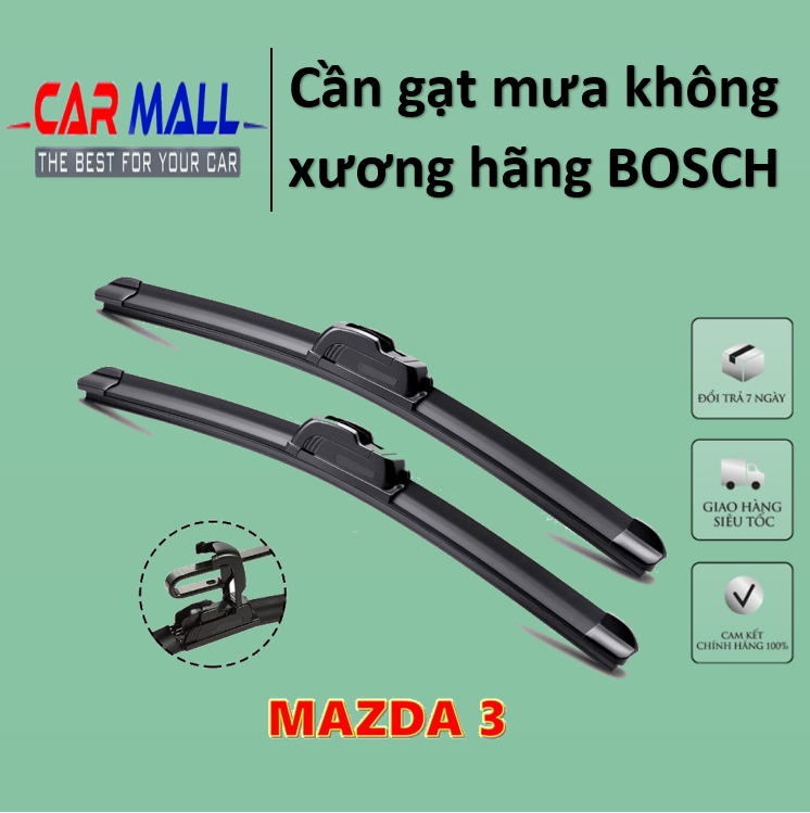 Cần gạt mưa ô tô MAZDA 3 loại không xương Silicone hãng BOSCH, cần gạt mưa, lưỡi gạt mưa, chổi gạt mưa