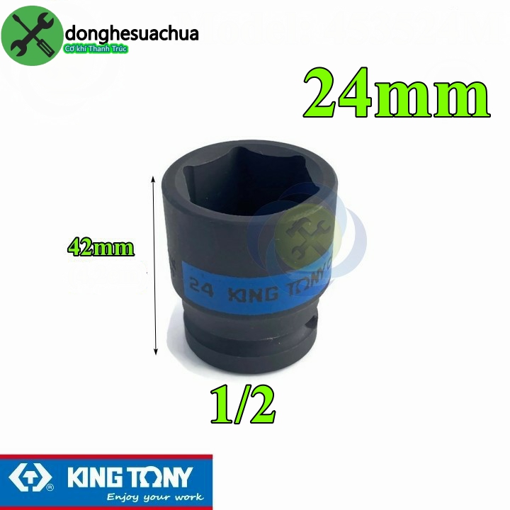 Tuýp 24mm loại 1/2 kingtony 453524m ngắn 6 cạnh màu đen