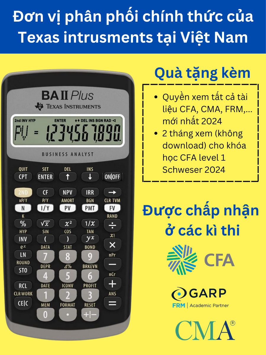 [ Phân phối chính thức] Máy tính tài chính Texas Instruments BA II Plus tặng kèm tài liệu CFA, CMA, FRM