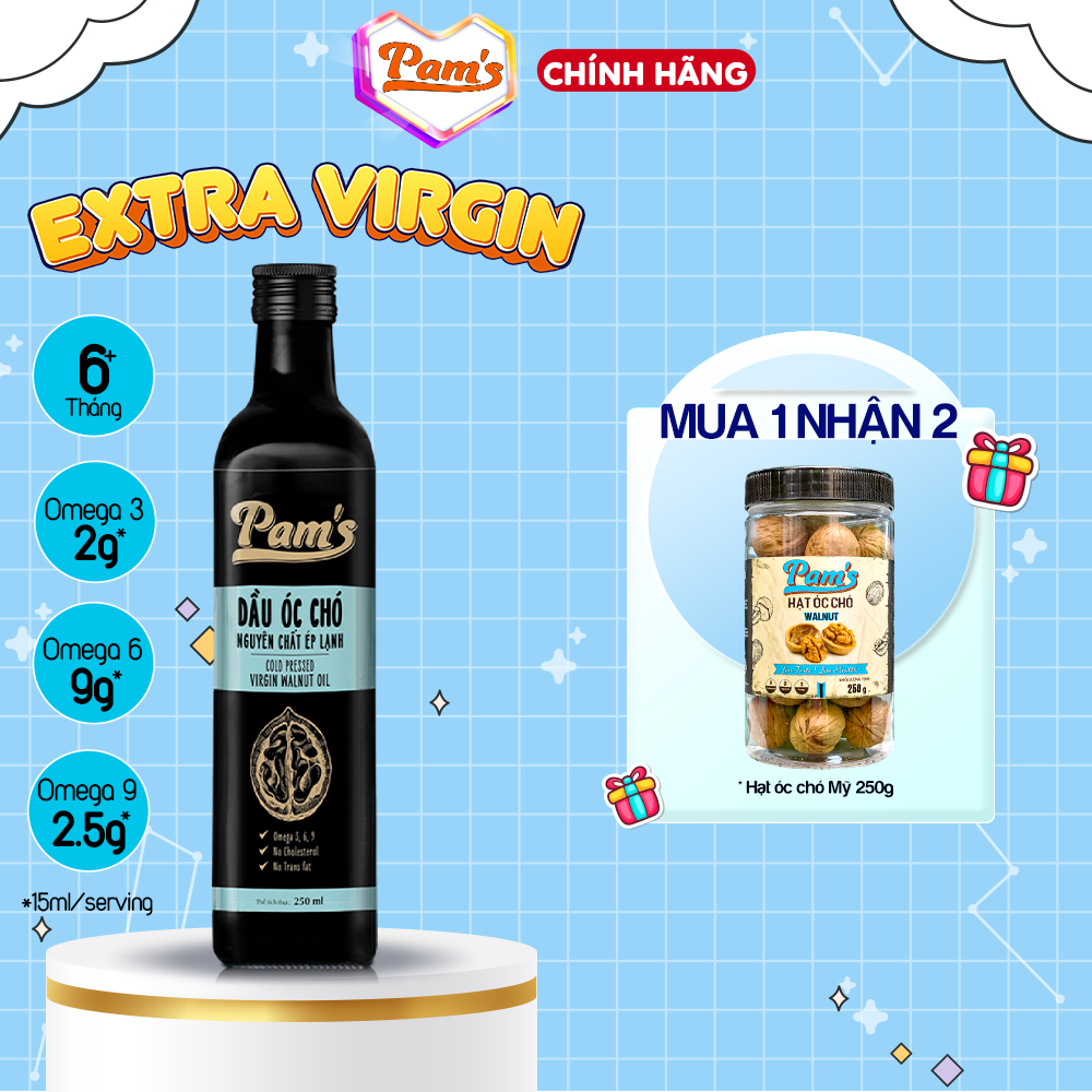 Dầu hạt óc chó cao cấp Pams - Dầu ăn dặm cho bé từ 6 tháng, dùng ăn kiêng giảm cân