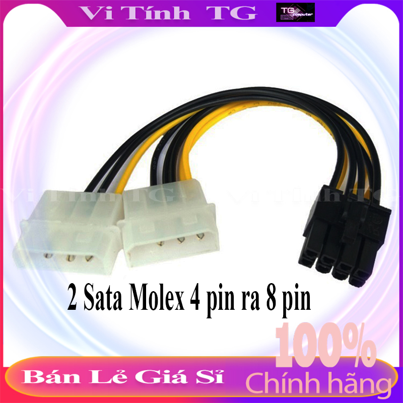 Dây cáp nguồn chuyển 2 sata molex 4 pin ra 8 pin vga - dây vga 8 pin- làm dây nguồn 8pin phụ cho vga