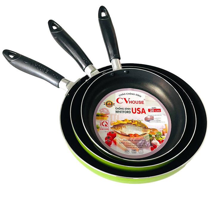 Bộ 3 chảo chống dính cán cầm cv-house size 20cm -24cm- 28cm