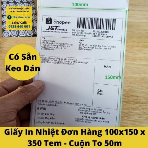 Giấy in đơn hàng TMĐT, in tem nhiệt 100x150 mm - A6 350TEM/CUỘN