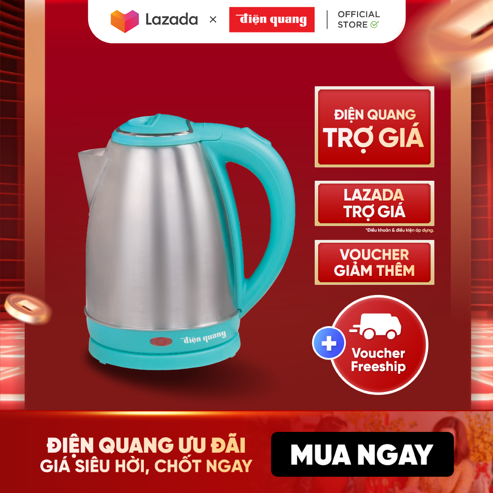Ấm đun nước siêu tốc Điện Quang ĐQ EKT14 - Dung tích lớn 1.8L, công suất 1500W, đế xoay 360°, tự ngắt điện khi sôi. BH 12 tháng