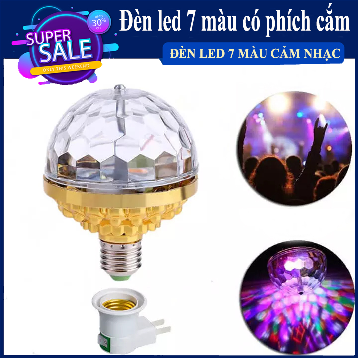 Đèn led , đèn Led Xoay 7 Màu Vũ Trường, Đèn Quẩy Bar Mini Tặng Đuôi Đèn Có Con Tắc,  Đèn LED 7 màu vũ trường, bóng đèn LED trụ đèn LED xoay 360 độ