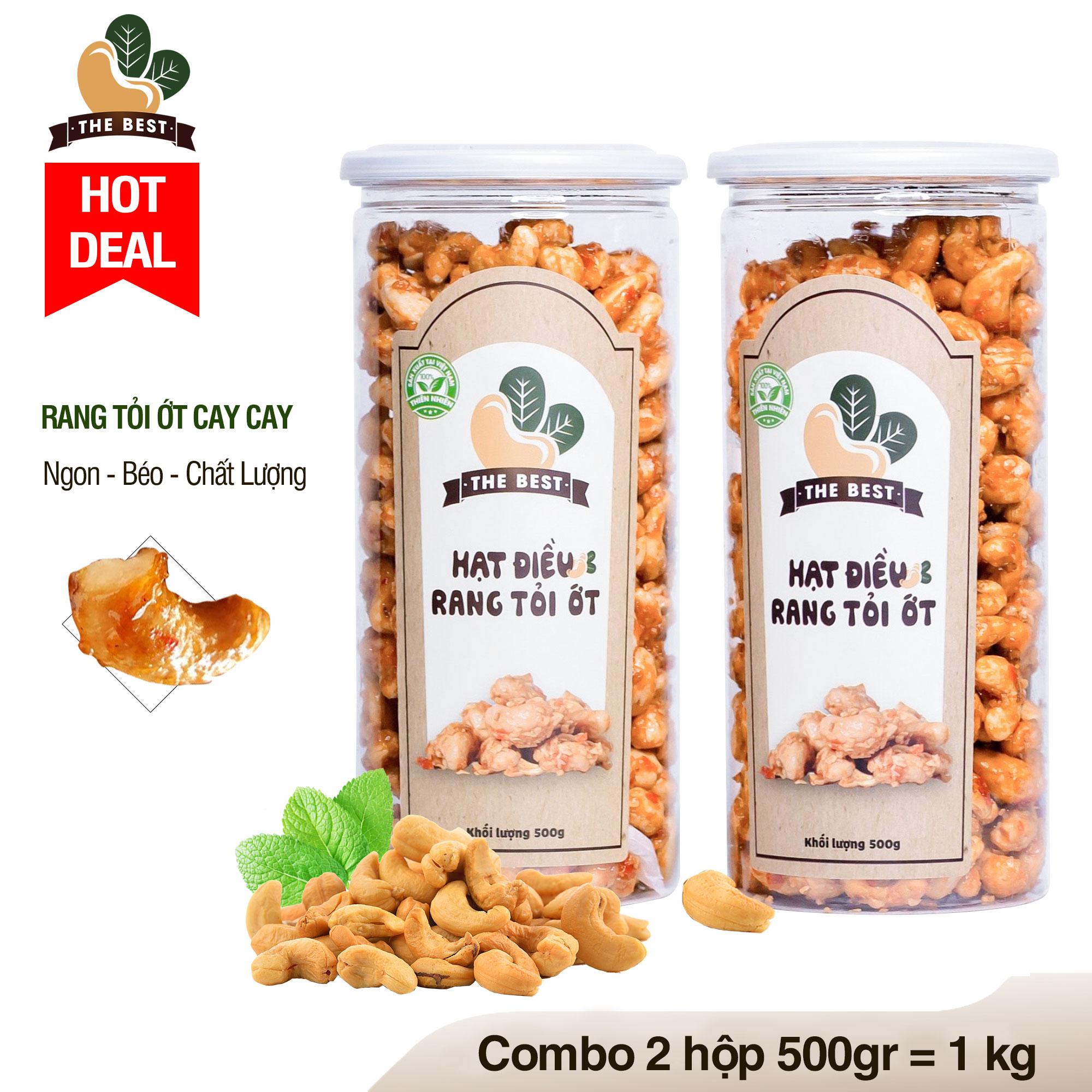 Combo 2 hộp hạt điều rang tỏi ớt Bình Phước Cao Cấp ( hôp 500gr ) - Tiêu Chuẩn Xuất Khẩu Thương Hiêu The Best