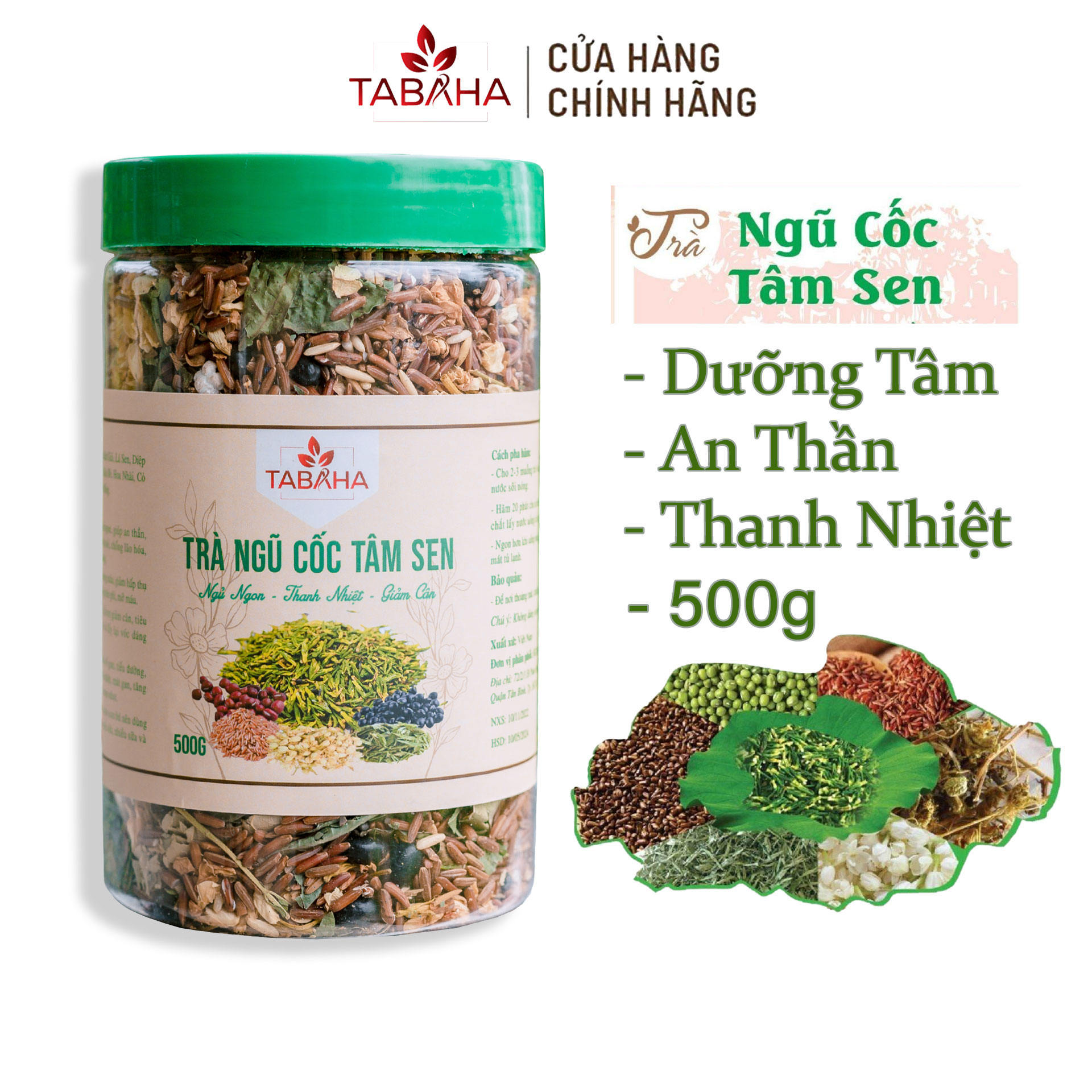  Trà Ngũ Cốc Tâm Sen Tabaha Hộp 500g Giảm Cân Thanh Nhiệt Cơ Thể Ngủ Ngon Từ 10 Thành Phần Thảo Mộc 