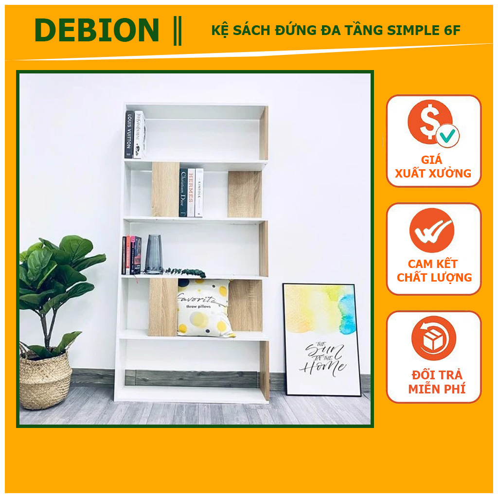 _kệ sách đứng đa tầng simple 6f sản xuất từ gỗ mdf nhập khẩu cao cấp, tủ sách đa năng phong cách bắc âu chất lượng cao, tủ sách hiện đại trang trọng - tủ kệ sách trang trí gian phong - debion offical