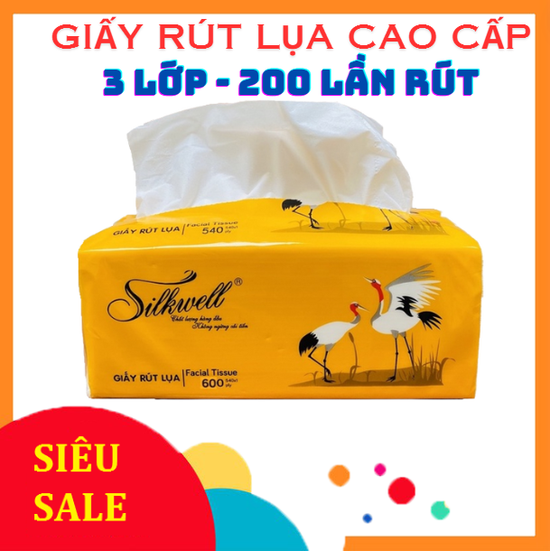Bịch 10 gói giấy ăn giấy rút lụa cao cấp 3 lớp 200 silkwell