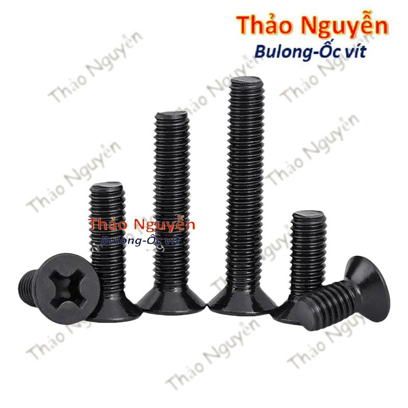 Ốc vít pake đầu bằng thép mạ đen m3 m4 m5 m6 bu lông thép đen đầu bằng 20 con