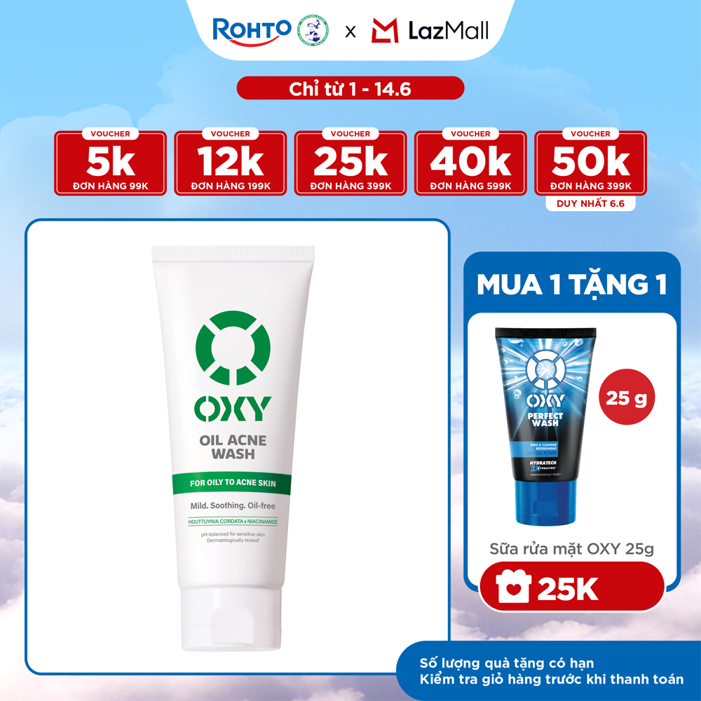 Sữa rửa mặt cho nam Oxy sạch dịu nhẹ, kiềm dầu dạng kem Oxy Oil Acne Wash 100g