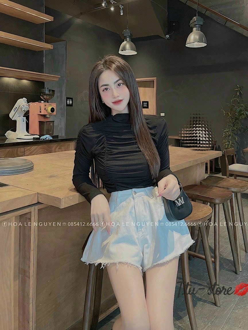 áo thun lụa dẻo tay dài nhún thân chất vải đẹp xịn M6BT
