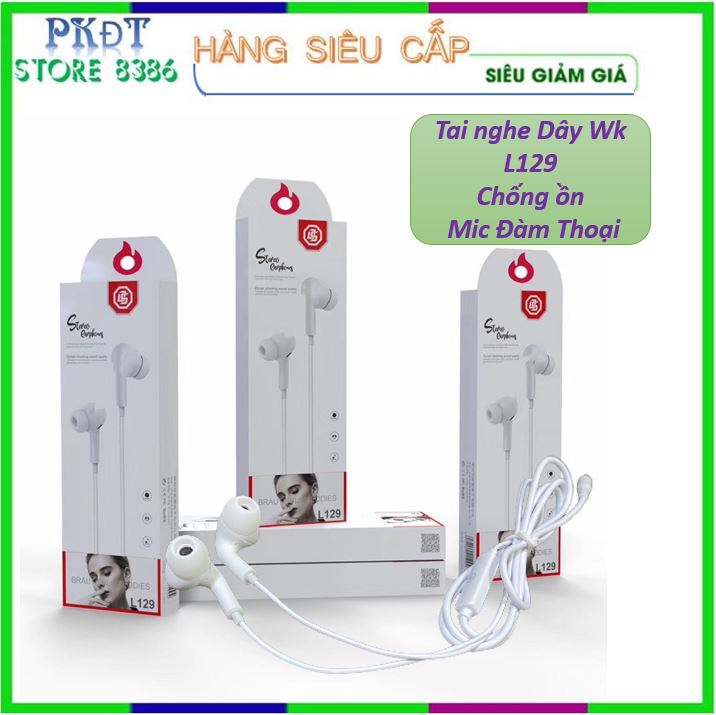 Tai nghe dây wk tai nghe chính hãng wk giắc tròn 3.5mm l129 - tai nghe có núm chống ồn