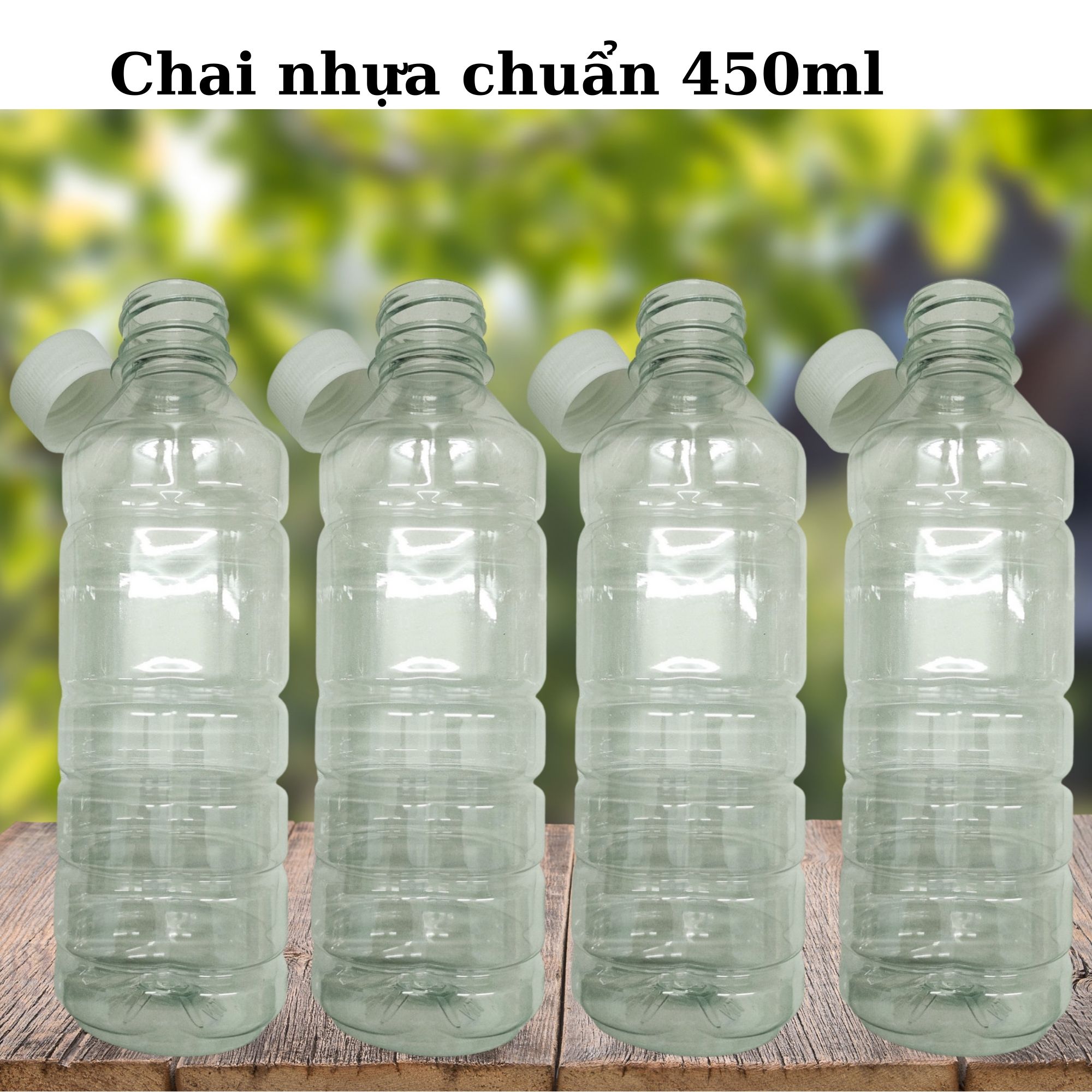 Vỏ chai nhựa 450ml nắp vặn trắng trong, còn khuyên, sản xuất mới 100%