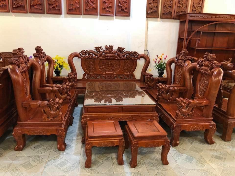 Bộ Bàn Ghế Nghê Bảo Đỉnh Gỗ Hương Đá