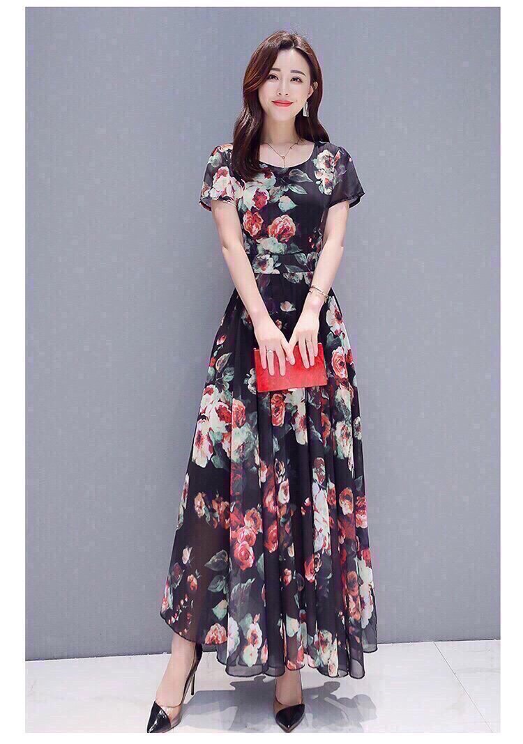 Đầm xòe hoa dáng dài duyên dáng . qc280795