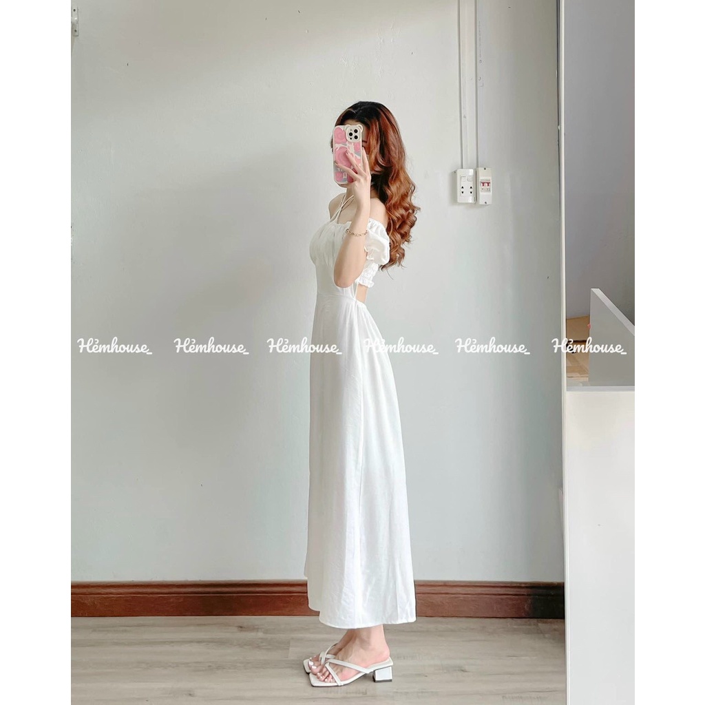 Đầm von lụa dáng suông xẻ tà bệt vai DUTIEC24