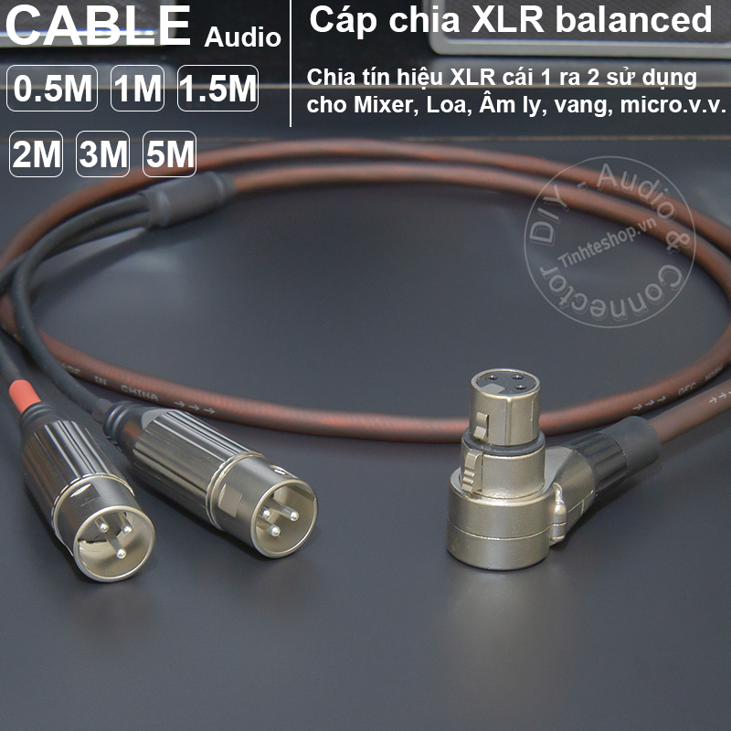 Dây xlr 1 ra 2 cắm cho sub vang đẩy micro - cáp canon cái sang 2 đực 0.5 đến 5 mét