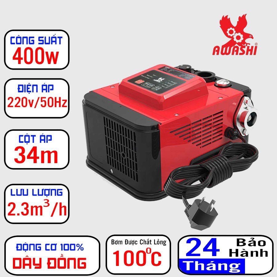 Máy bơm tăng áp điện tử awashi 400w, tăng áp cho nước nóng và lạnh, hoạt động êm tiết kiệm điện, bảo hành 2 năm