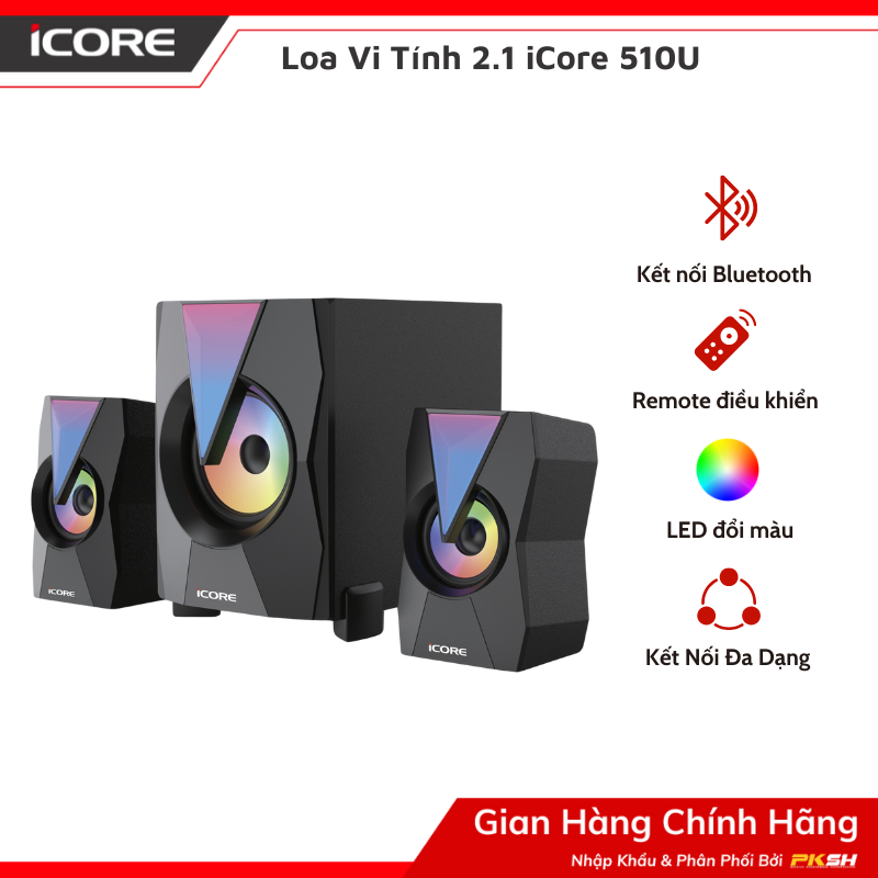 Loa vi tính 2.1 icore 510u - loa bluetooth và hỗ trợ cắm dây, đọc thẻ nhớ, usb - hàng chính hãng