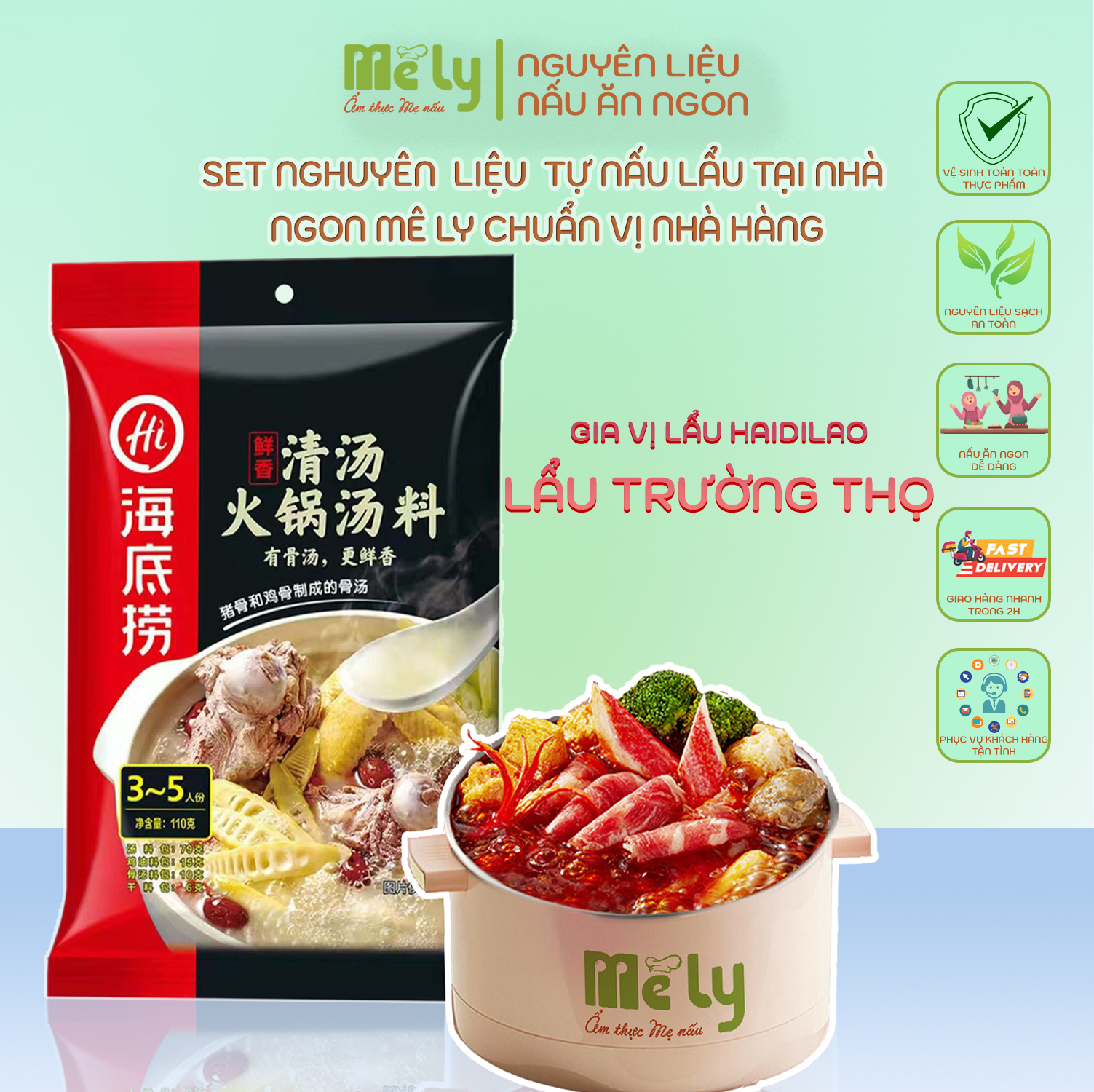 Gia Vị Lẩu Haidilao trường thọ- Cốt Lẩu Tứ Xuyên- set nguyên liệu tự nấu lẩu tại nhà-Mê Ly_ẩm thực Mẹ nấu