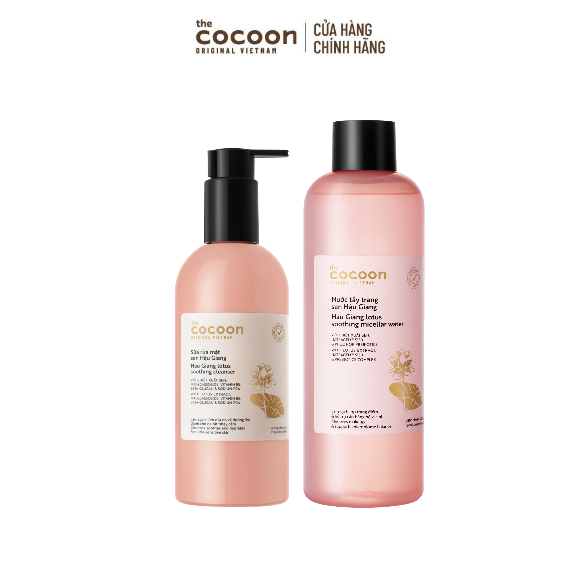 COMBO 1 Bigsize Nước tẩy trang Sen Cocoon 500ml + 1 Bigsize Sữa rửa mặt Sen Hậu Giang 310ml