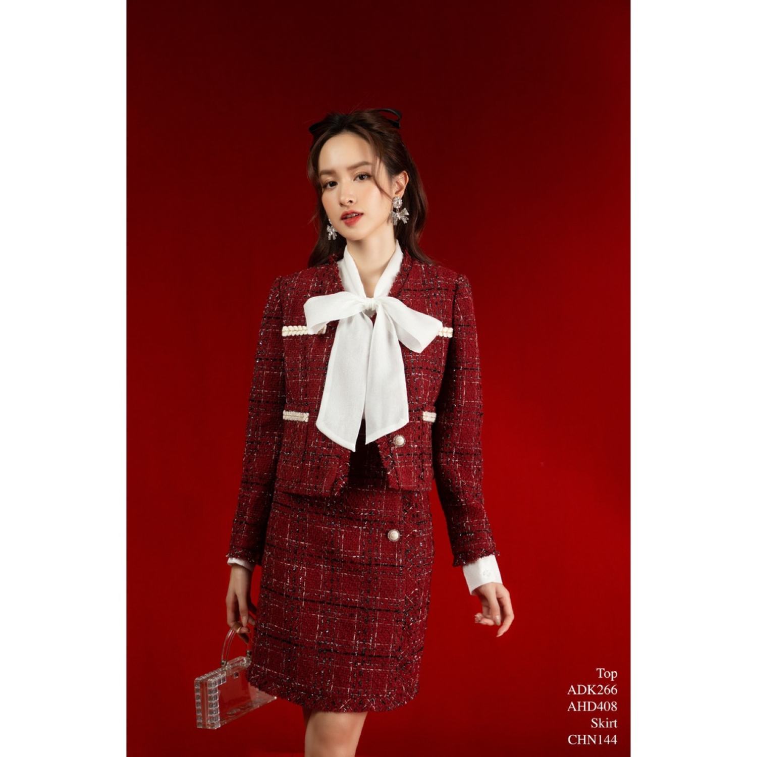 Áo khoác dạ tweed phối dây thừng túi ốp nẹp khuy tiinstore adk266 chn144