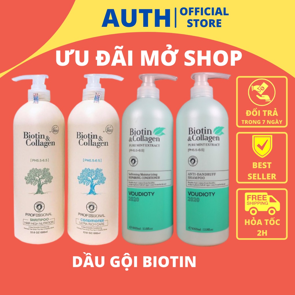 Cặp dầu gội xả biotin collagen trắng 1000ml giảm rụng tóc kích mọc tóc phục hồi tóc khô xơ hàng chính hãng chuẩn auth