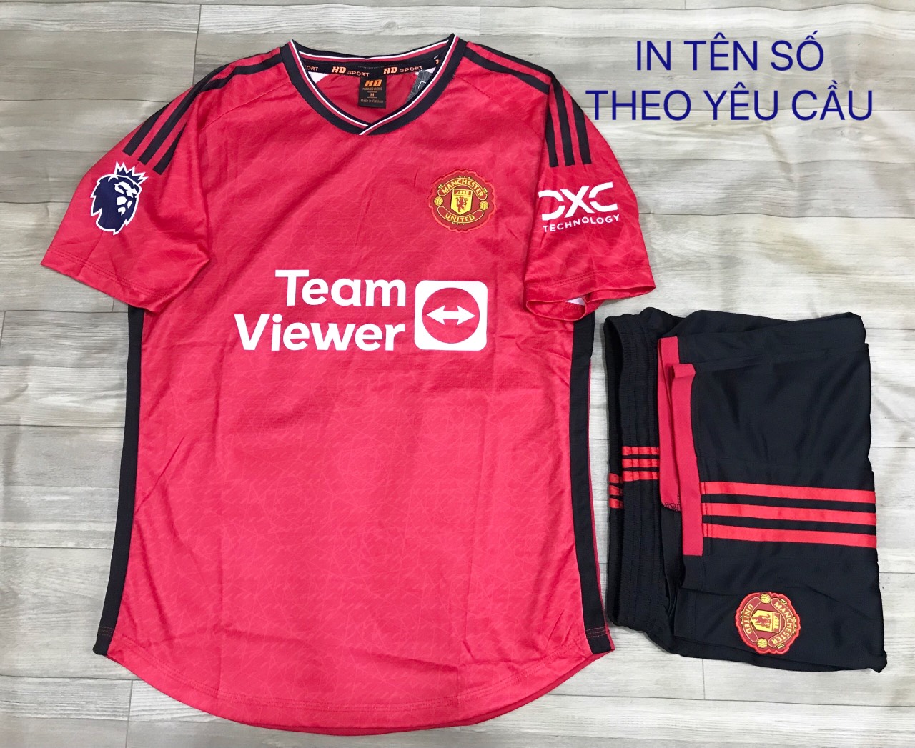 Bộ áo bóng đá thể thao đá banh clb mu manchester united màu đỏ sân nhà 2023-2024 chất polyester lion sport