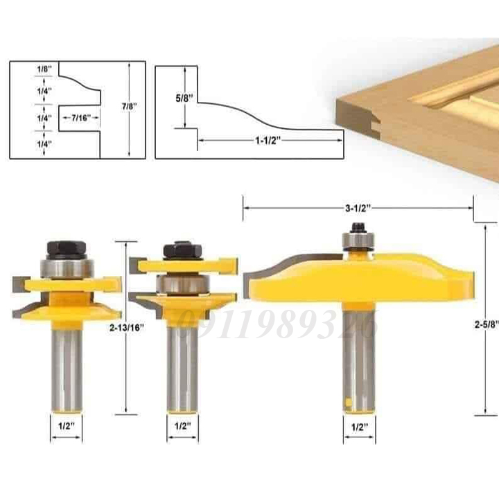 Bộ mũi phay gỗ mũi soi mộng cửa tủ bếp cốt 12.7mm