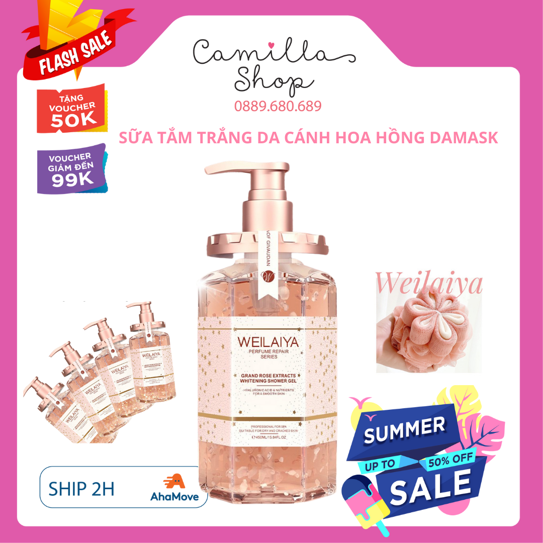Sữa tắm trắng da cánh hoa hồng Damask Weilaiya hương nước hoa
