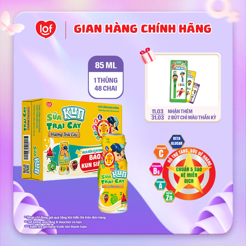 Sữa trái cây KUN vị trái cây thùng 48 chai x 85ml