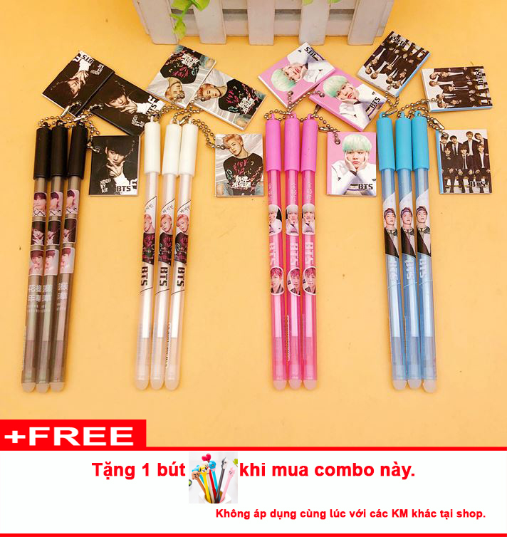 [HCM][Quà tặng]Combo 4 bút BTS đính kèm sổ nhỏ in hình thành viên