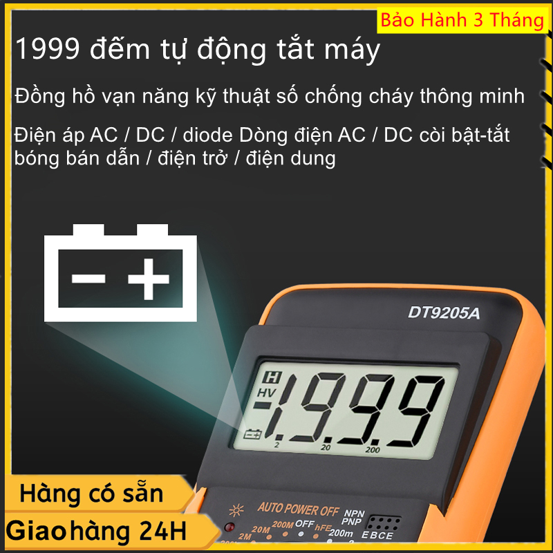 DT9205A Đồng hồ vạn năng kỹ thuật số Đồng hồ đo điện áp hiện tại AC / DC Đồng hồ đo điện trở Máy đo điện dung