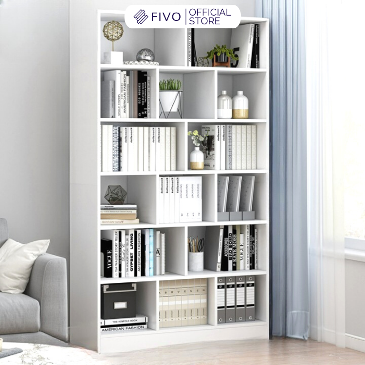 Kệ sách đứng gỗ để sàn mdf fivo fb70 6 tầng chia nhiều ngăn - hàng chính hãng