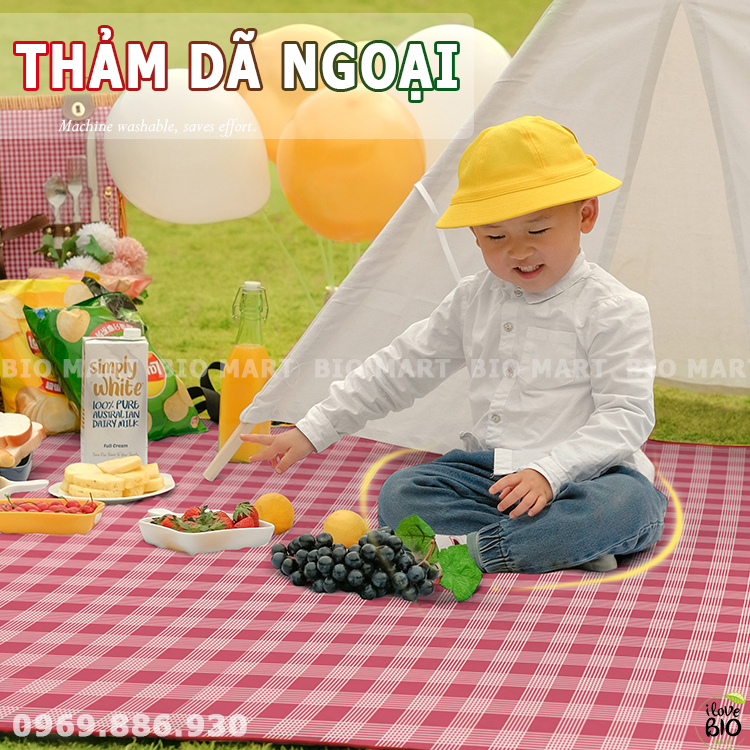 Thảm du lịch gấp gọn chống thấm - thảm picnic, thảm dã ngoại cao cấp họa tiết caro 2mx2m tiện lợi - bio203