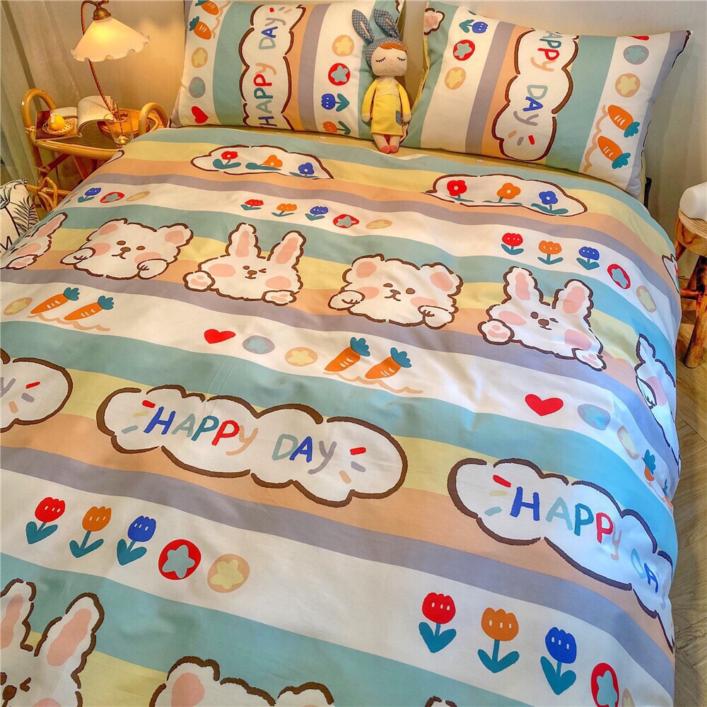 Trọn Bộ 4 Món Cotton Poly Nhập Mẫu THỎ BẢY MÀU