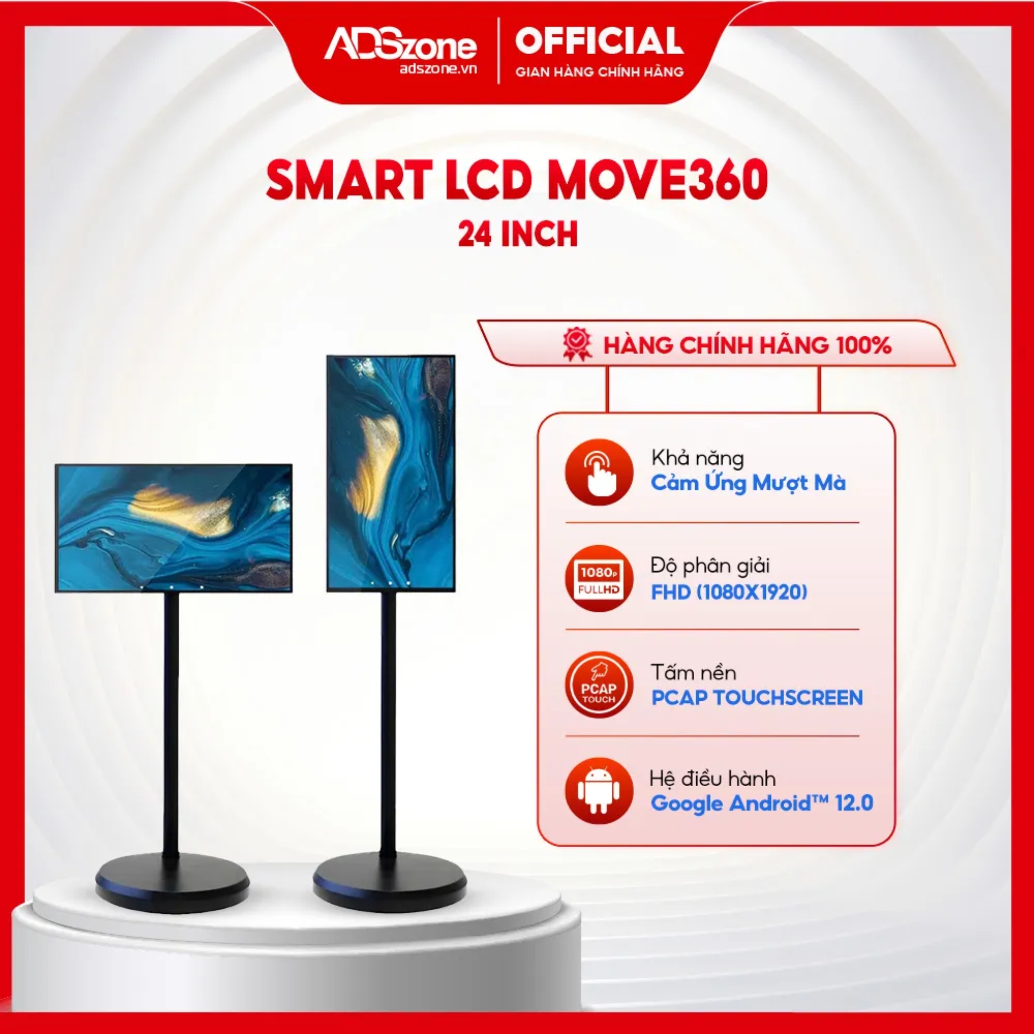 24 Inch Portable Touch Screen Monitor – Ips Full Hd – 10,000Mah Battery – Android 12 – Rk3399 – with Wheels – Horizontal/Vertical Rotation – Adszone Giá 21,900,000 Đồng*Miễn phí vận chuyển