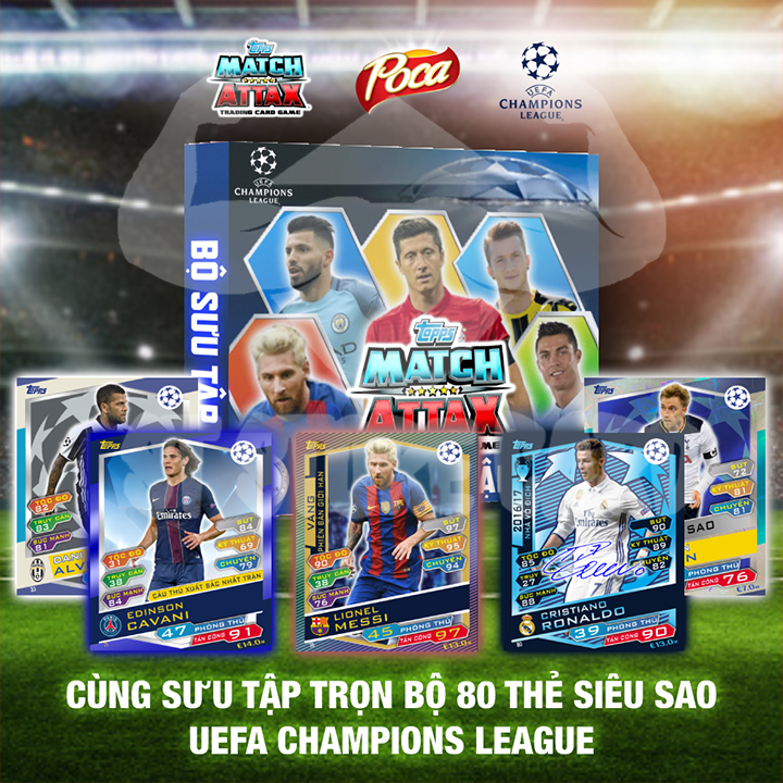 Thẻ cầu thủ ucl 2016/17 size poca match attax thẻ in custom st store card