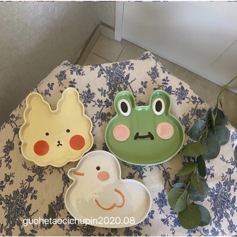 Đĩa sứ tạo hình ếch thỏ vịt bát đĩa ăn dặm dễ thương đĩa ếch xanh đĩa vịt đĩa thỏ đĩa decor