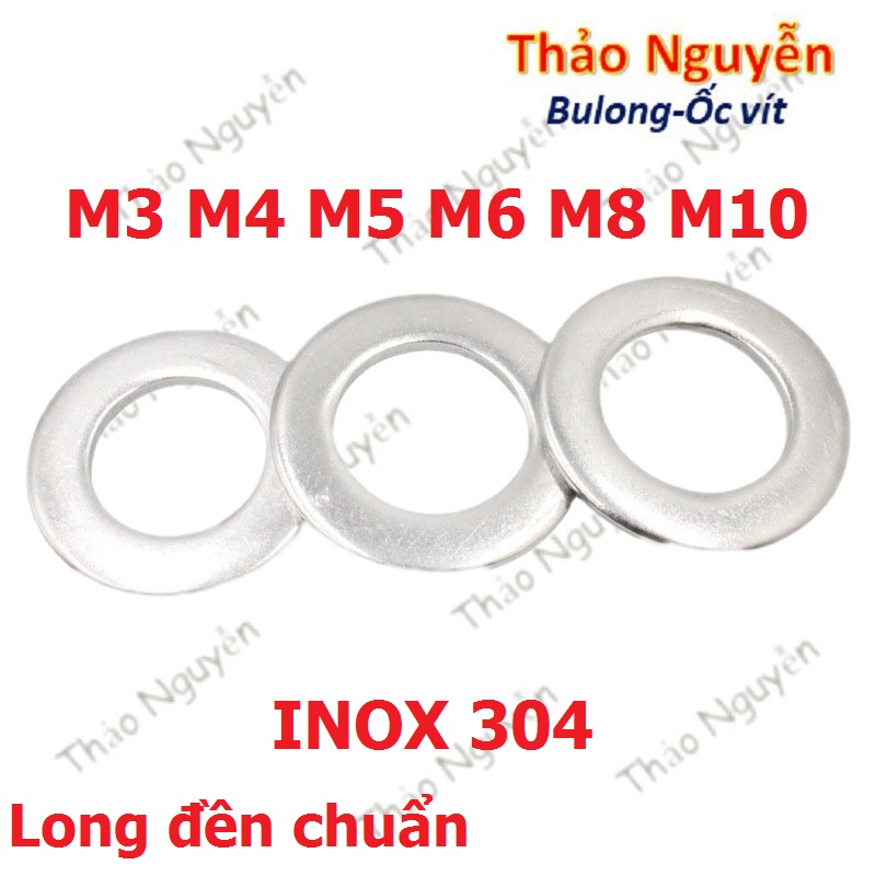 Long đền phẳng inox 304 cho bulong m3, m4, m5, m6, m8