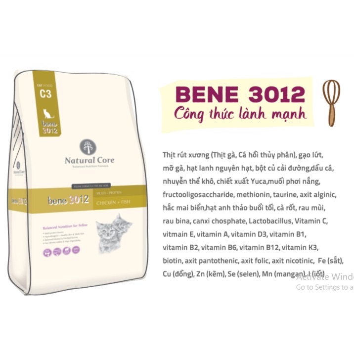 THỨC ĂN NATURAL CORE C3 BENE CHO MÈO TRƯỞNG THÀNH THỊT GÀ & CÁ HỒI