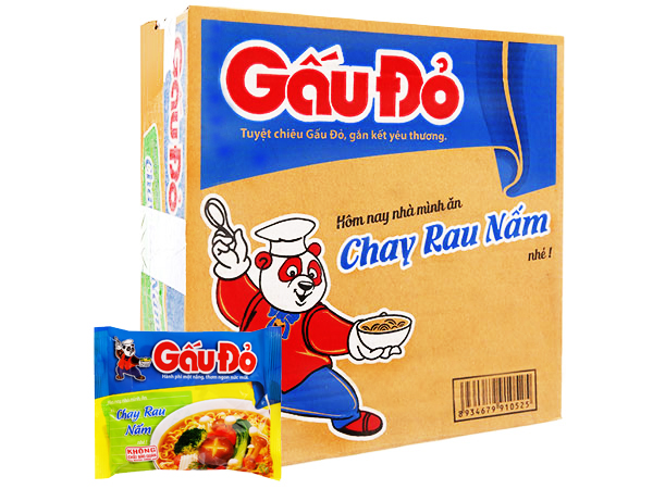 Thùng 30 gói mì chay gấu đỏ vị rau nấm 62g