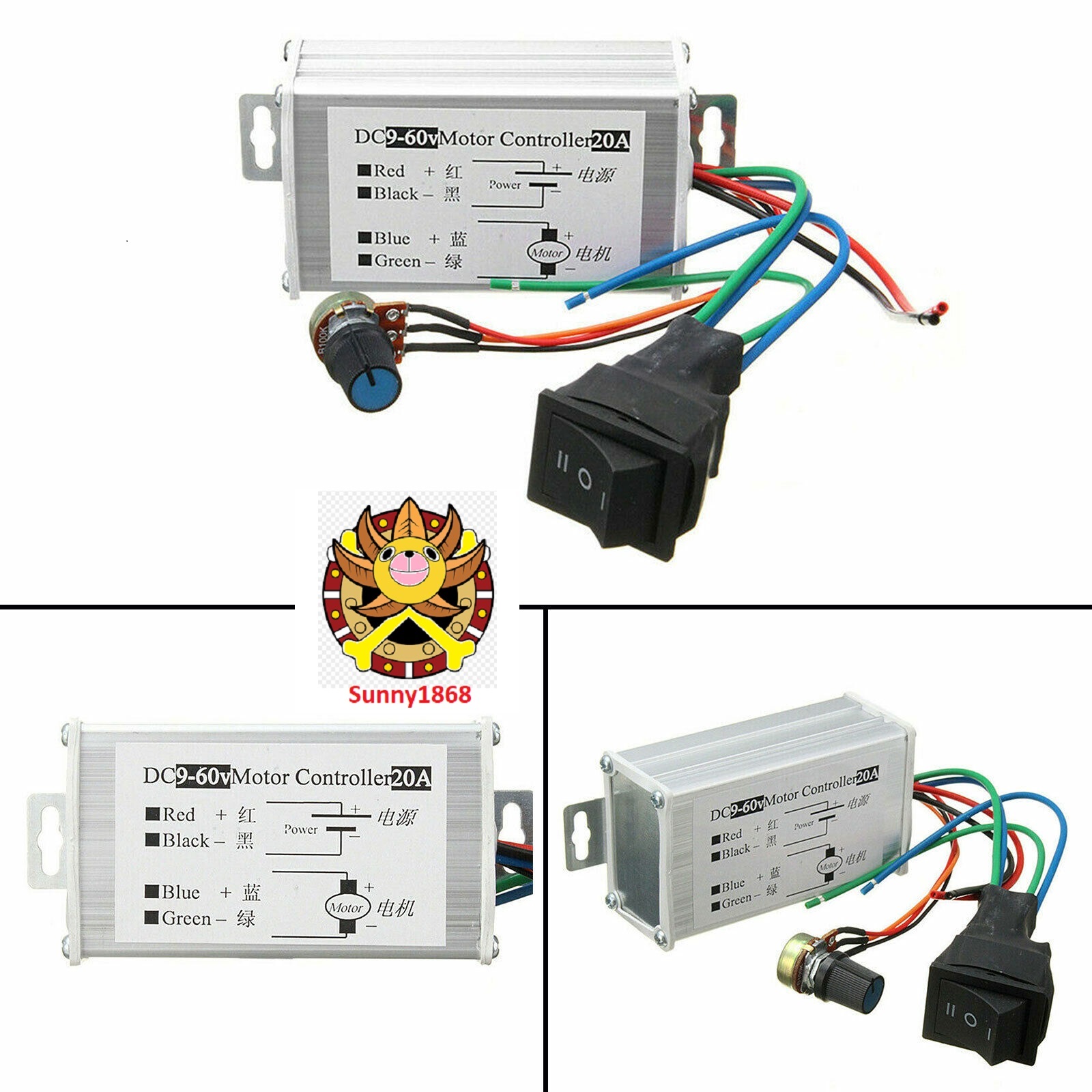 Mạch điều tốc động cơ PWM DC 9V - 60V 20A có công tắc đổi chiều điều khiển tốc độ motor
